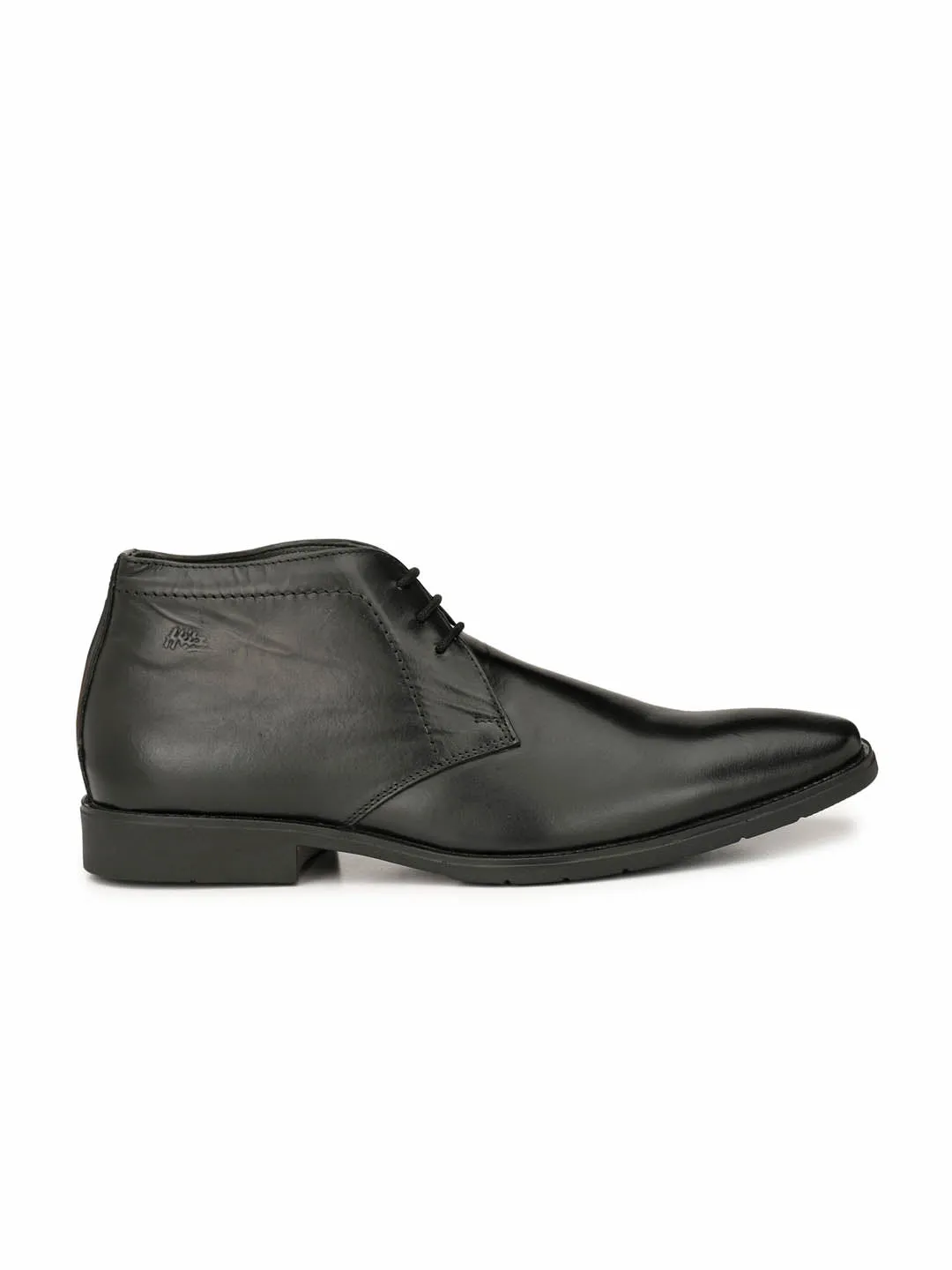 Hitz Men's Black Derby Leather Ankle Shoes