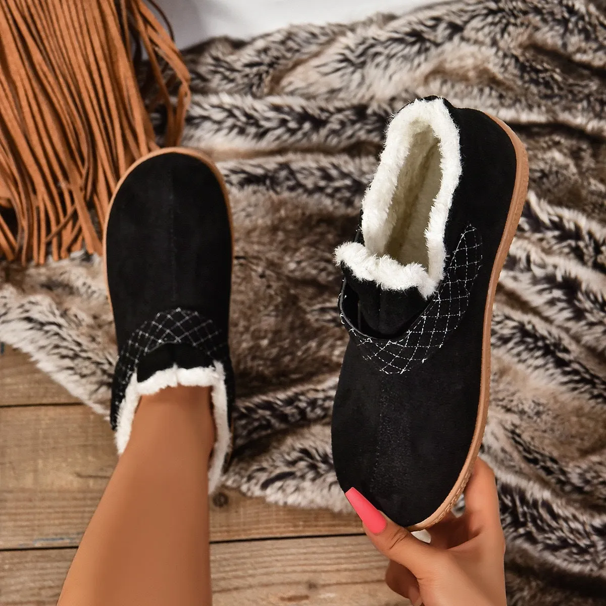 HOC Winter Women's Plush Velvet Thickened Cotton Casually Warm Shoes