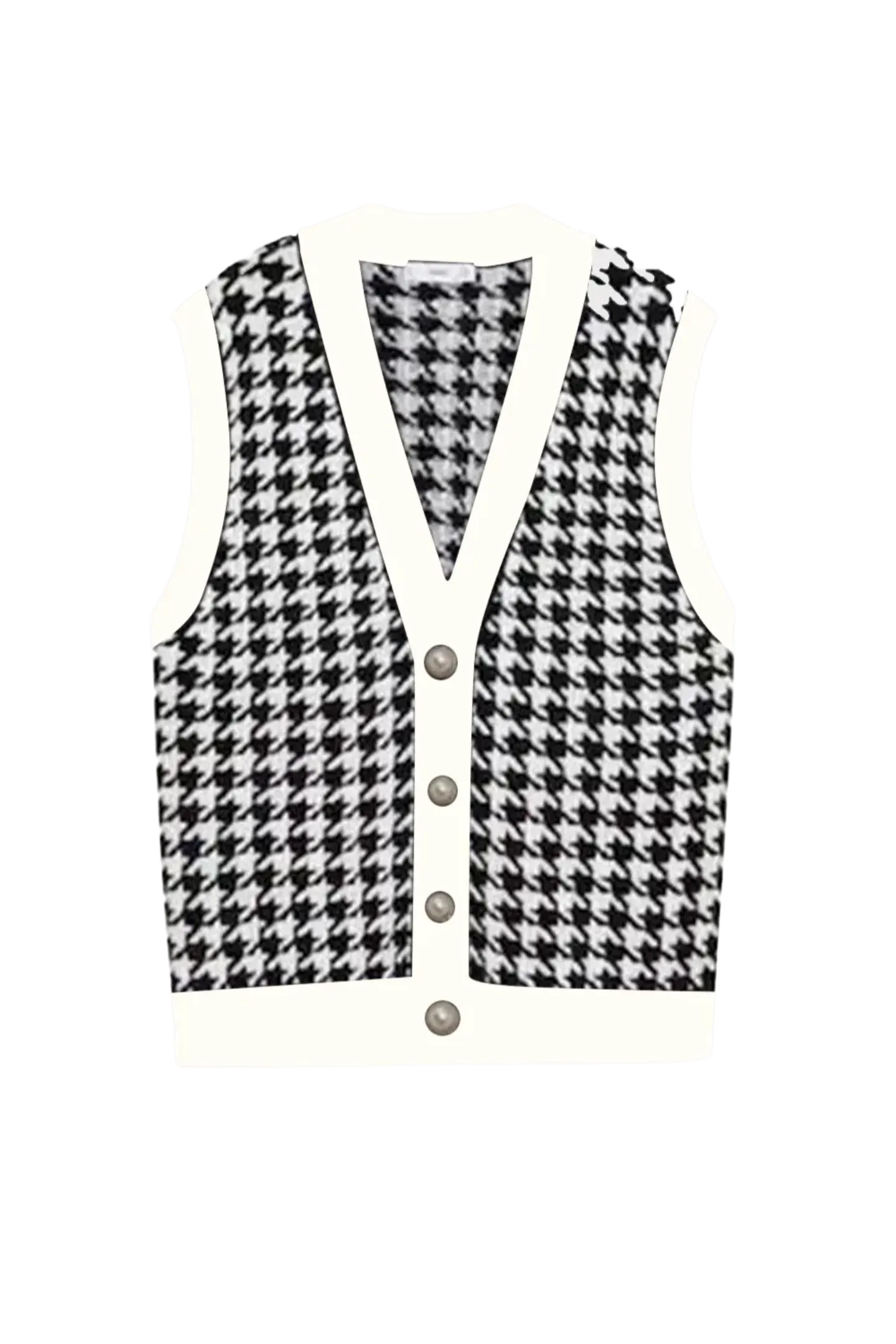 Houndstooth Button Front Sweater Vest