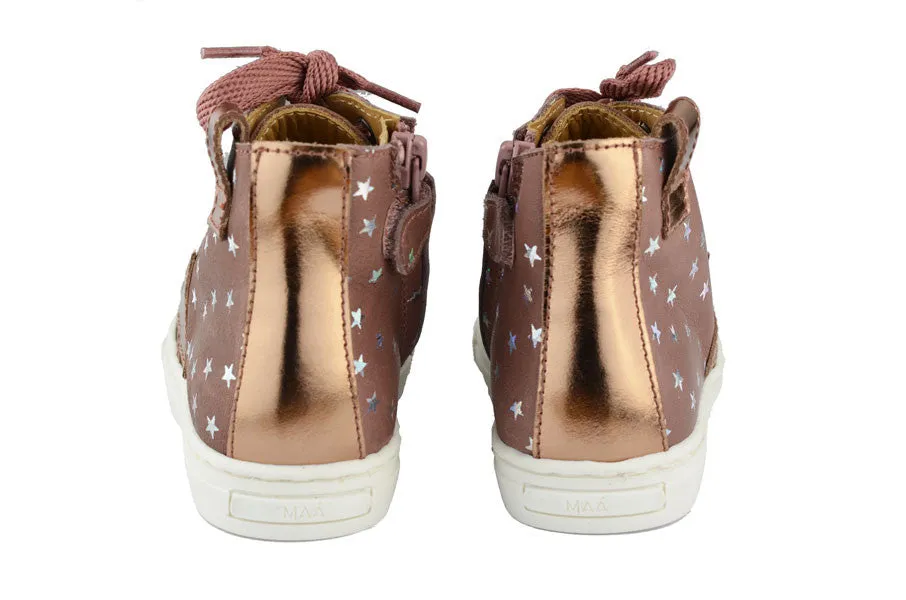 MAA Girls Pinky Brown Hightop with Metallic Silver Stars