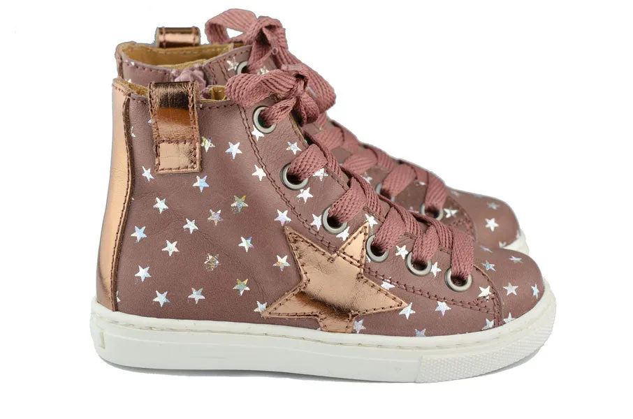 MAA Girls Pinky Brown Hightop with Metallic Silver Stars