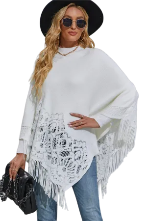 Round Neck Fringe Detail Poncho