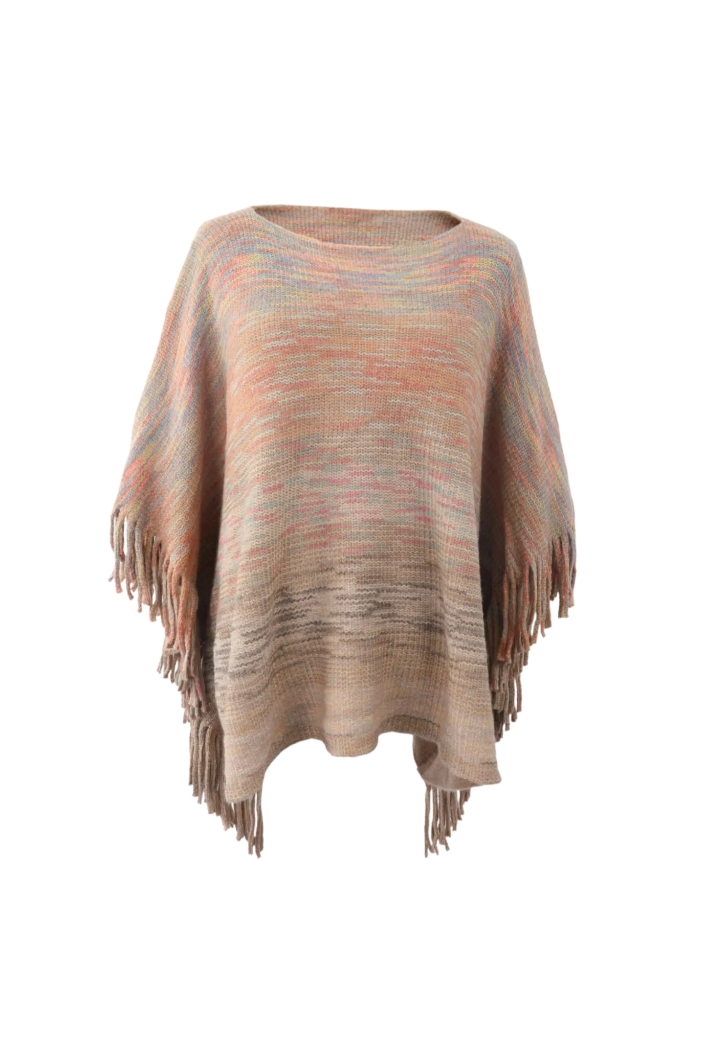 Round Neck Fringe Detail Poncho