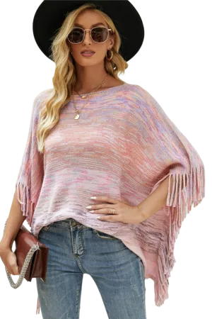 Round Neck Fringe Detail Poncho