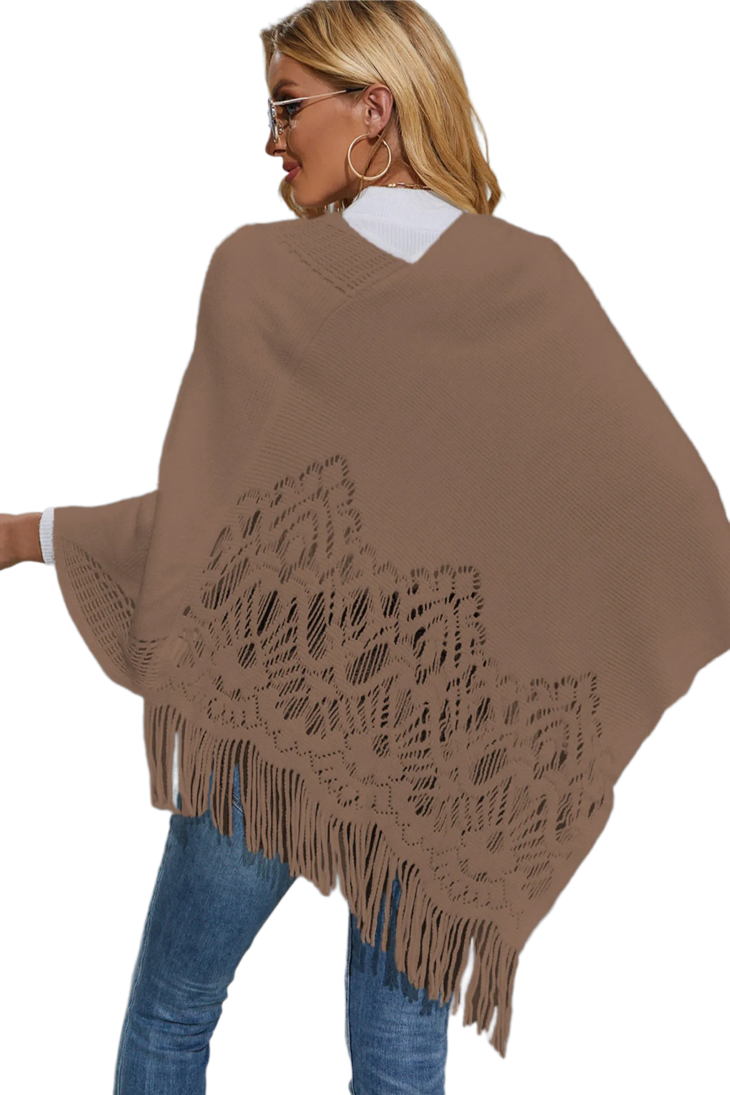 Round Neck Fringe Detail Poncho