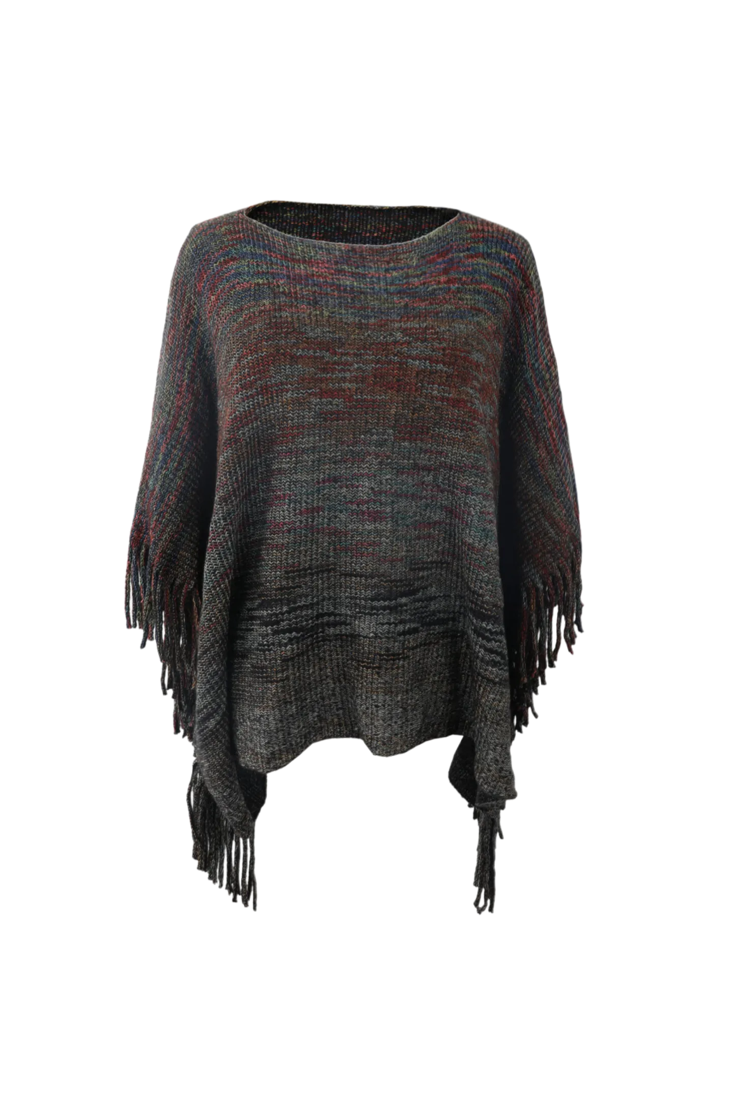 Round Neck Fringe Detail Poncho