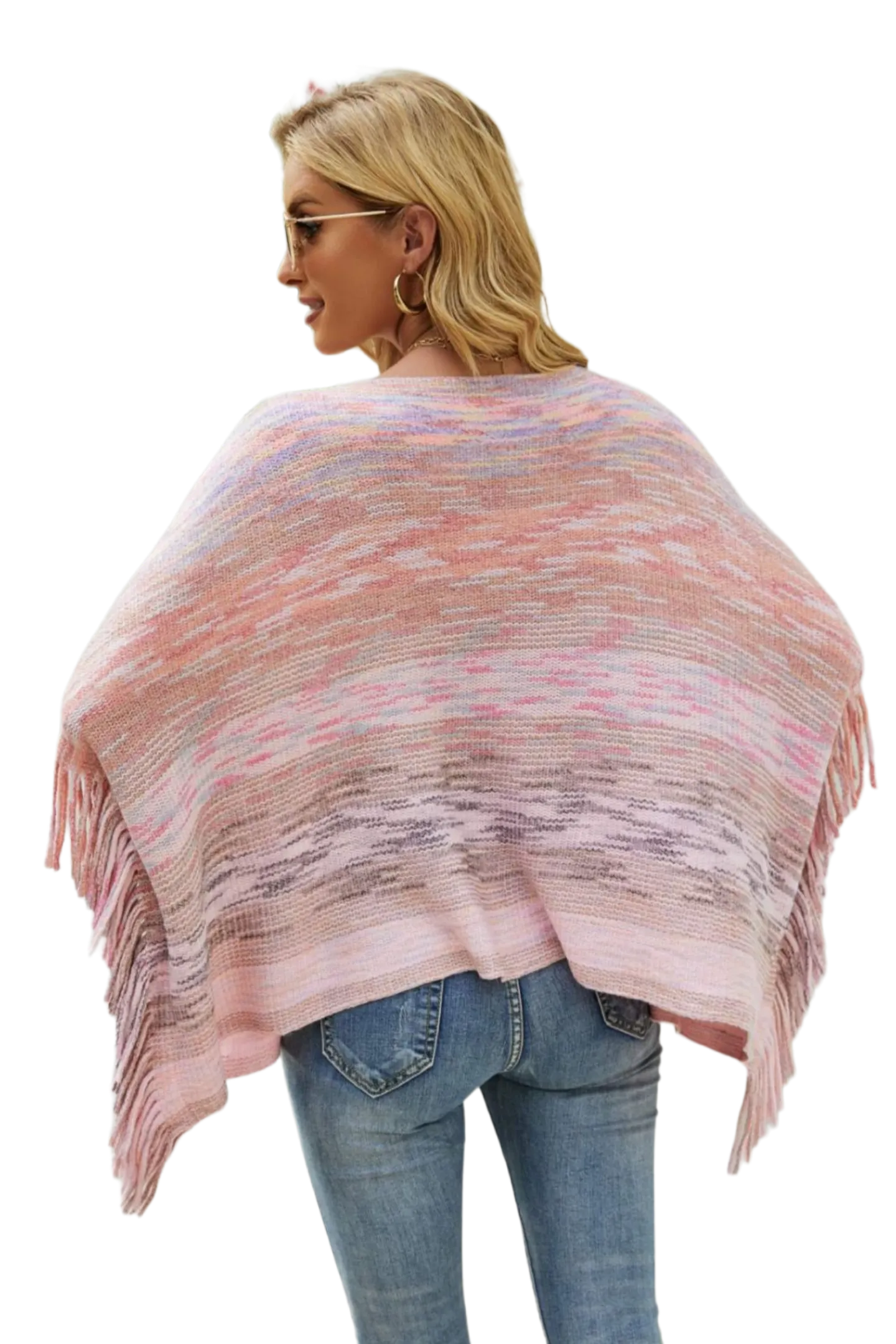 Round Neck Fringe Detail Poncho