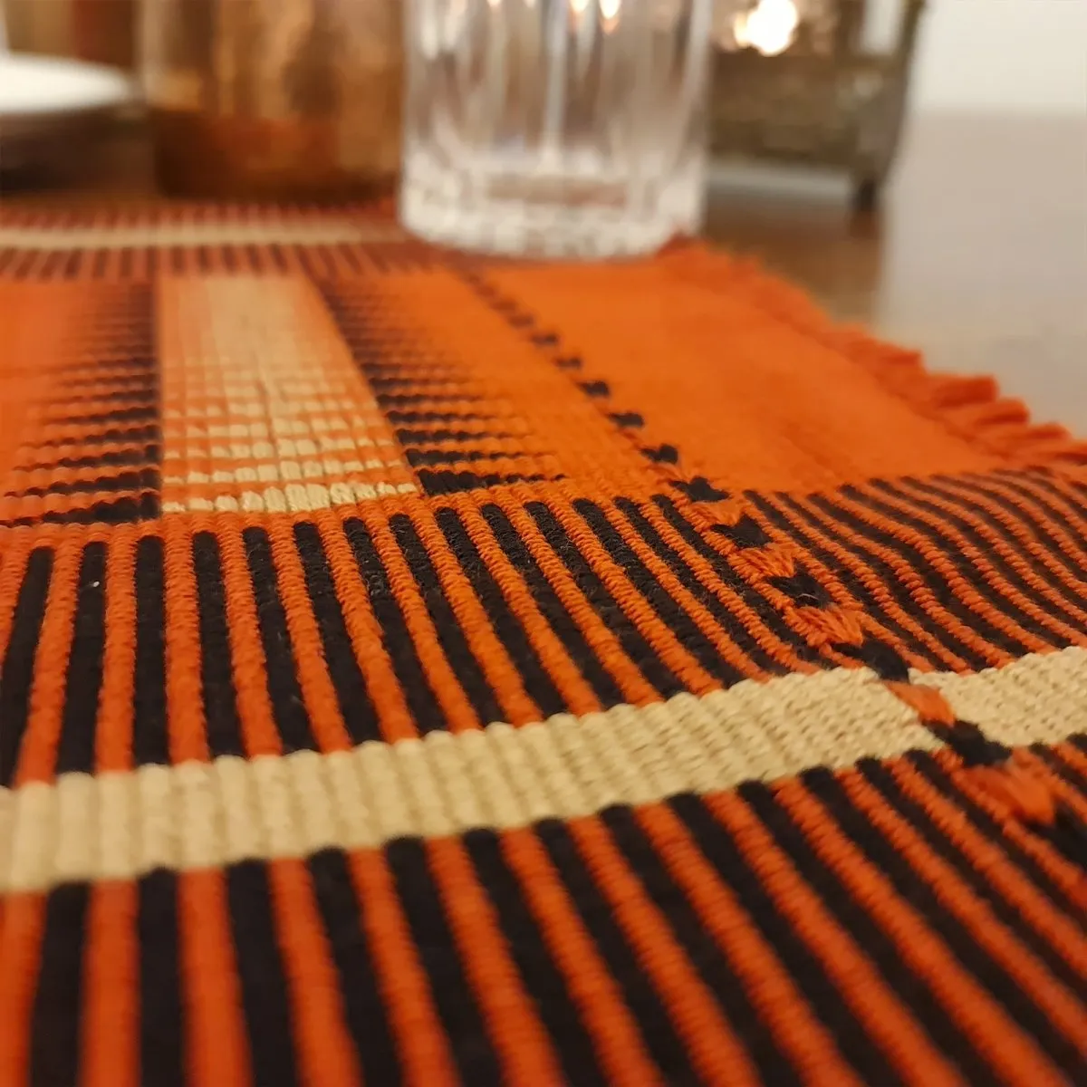 Tangerine Striped Handwoven Table Mat Set of 4