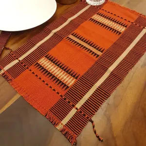 Tangerine Striped Handwoven Table Mat Set of 4