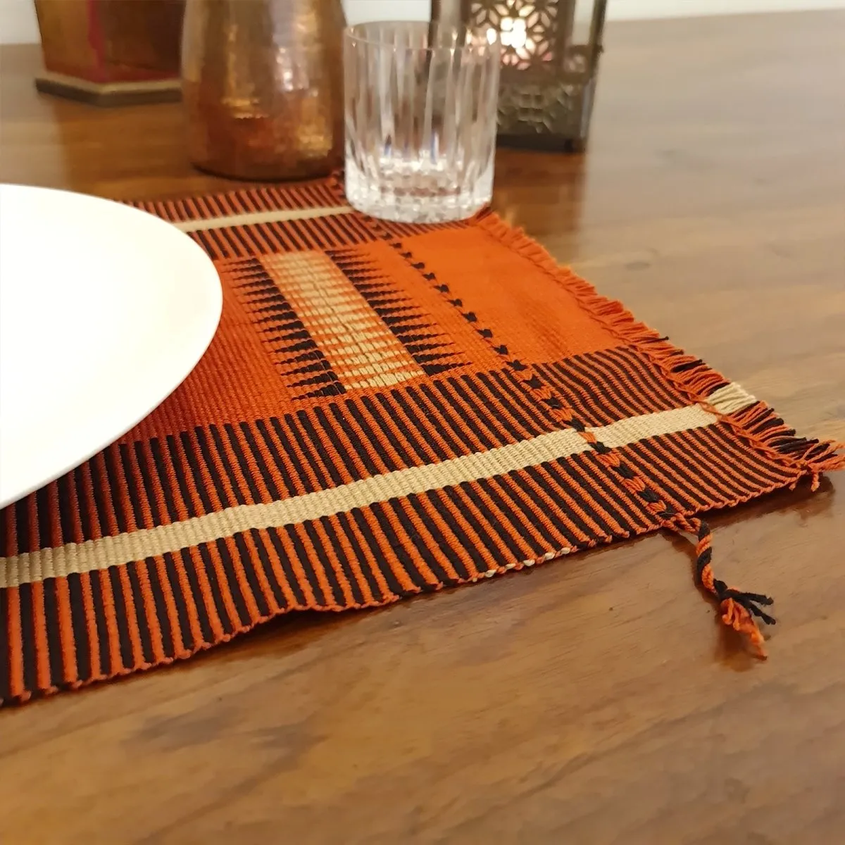 Tangerine Striped Handwoven Table Mat Set of 4