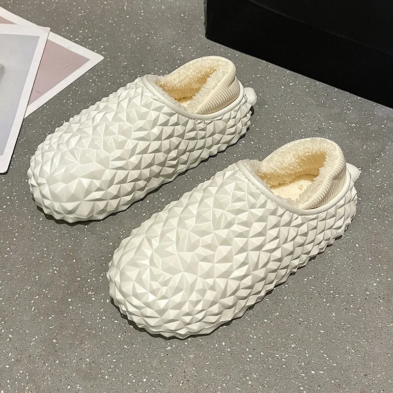 Thick sole durian cotton slippers for women and fluffy cotton shoes for men