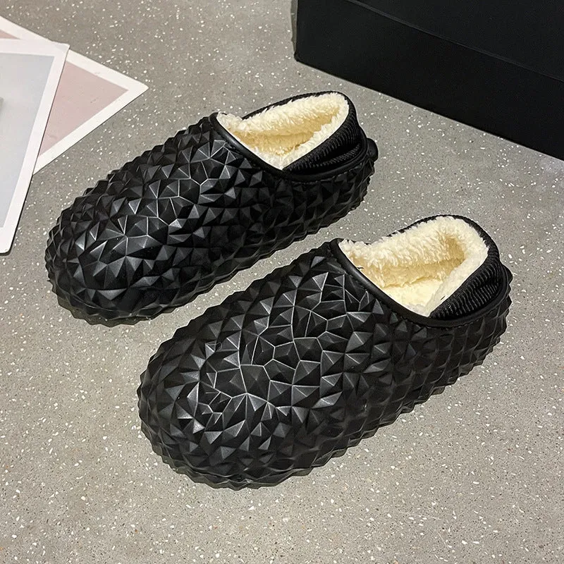 Thick sole durian cotton slippers for women and fluffy cotton shoes for men