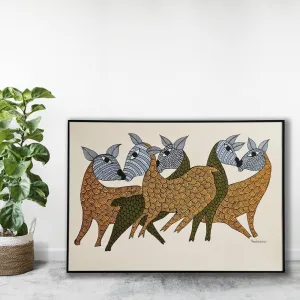 Traditional Tribal 'Herd of Animals' Original Painting