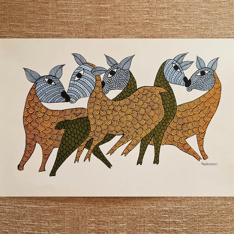 Traditional Tribal 'Herd of Animals' Original Painting