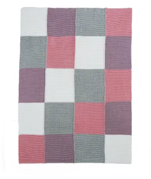 Transfer Knit Color Blocks with Stripes- Bubblegum Pink Color Cotton Knitted Ac Blanket For Baby / Infant / New Born For Use In All Seasons