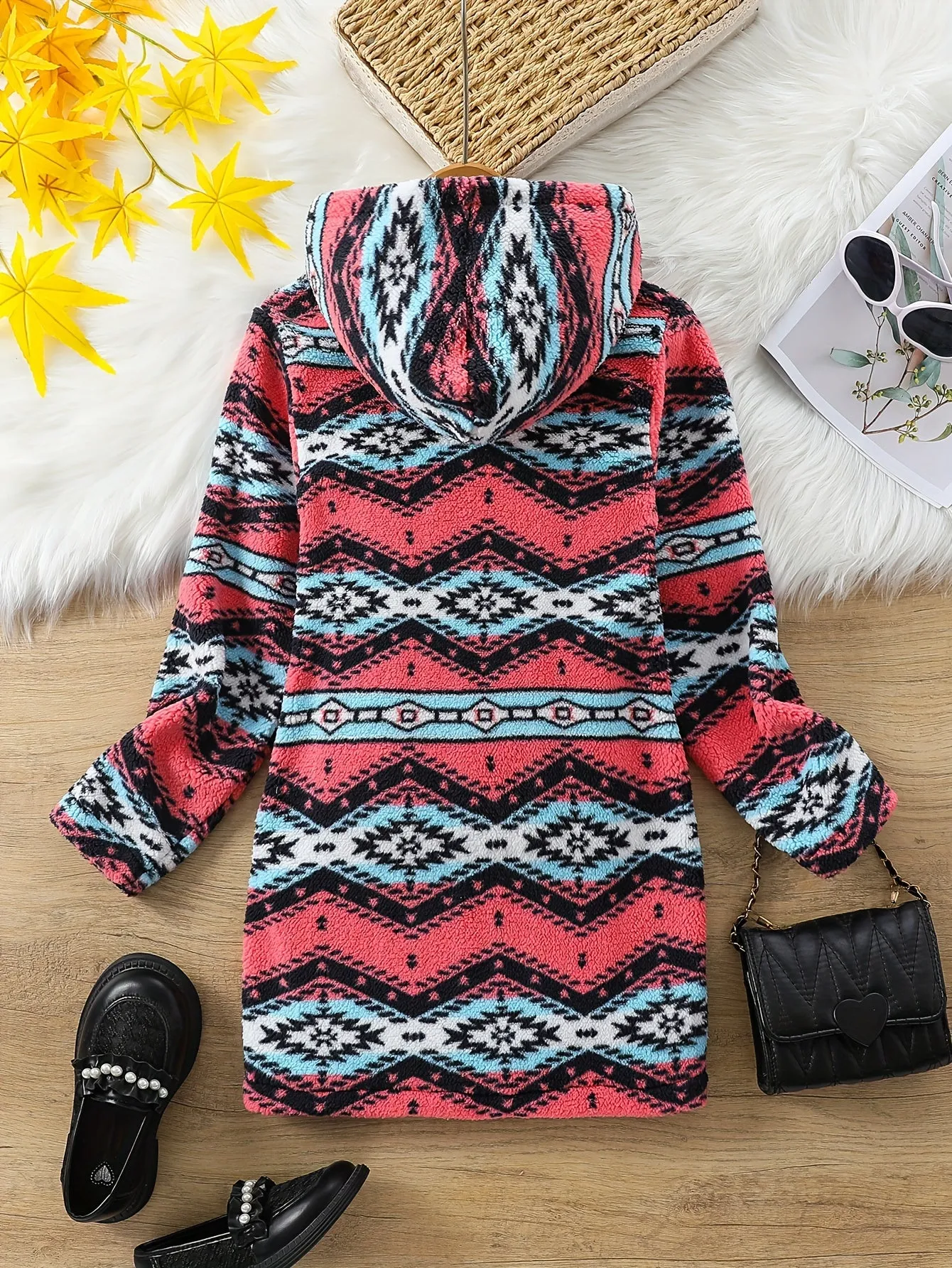 Trendy Graphic Hooded Dress for Girls - Casual Warm Dresses for Fall Winter Christmas with Creative Pattern and Hooded Design - Perfect for Holiday Season