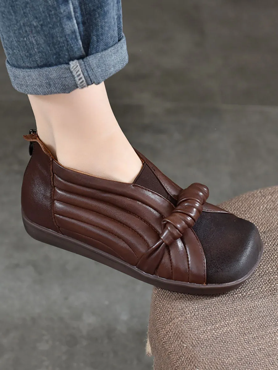 Women Autumn Leather Spliced Flat Square-Toe Shoes